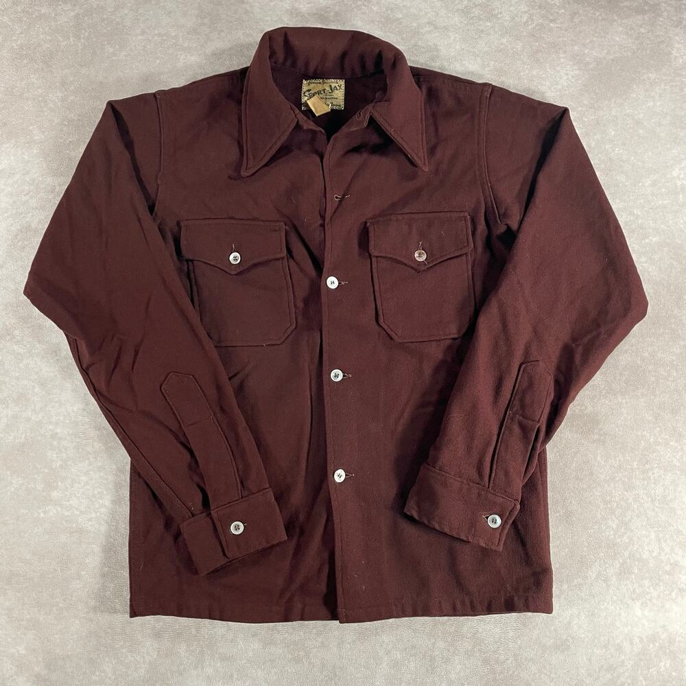 50’s Sport-Jax Custom Tailored Wool Button Down Maroon XS USA